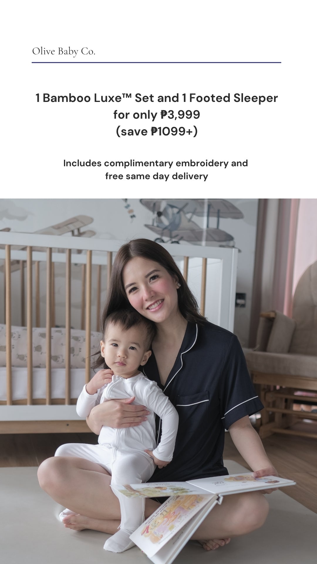 1 Bamboo Luxe™ Set and 1 Footed Sleeper for only ₱3,999 Olive Baby Co.